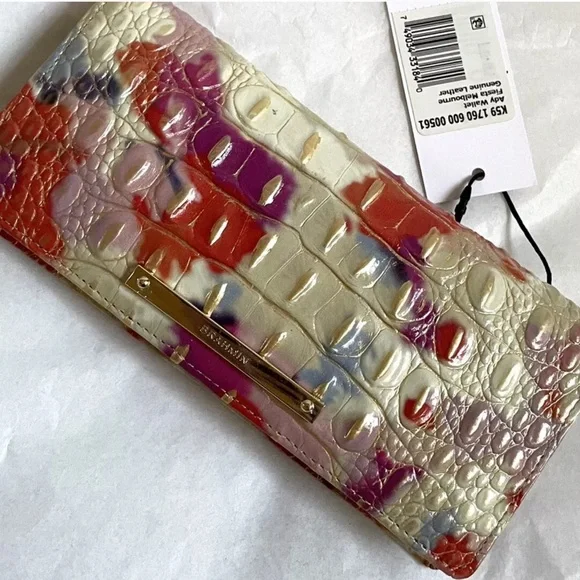 NWT! RARE Brahmin Melbourne Ady Croc Embossed Leather Slim Wallet FIESTA!!!